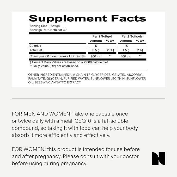 Needed. CoQ10 200mg Supplement - Ubiquinol 200mg for Women and Men – Enhanced Cellular Energy & Antioxidant Support, Coenzyme Q10 Preconception Health Supplement, Non-GMO, Softgels – 30 Count