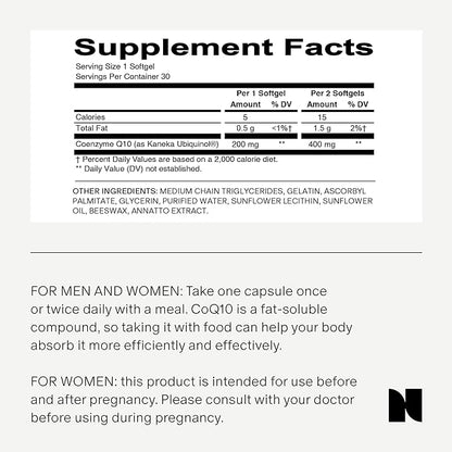 Needed. CoQ10 200mg Supplement - Ubiquinol 200mg for Women and Men – Enhanced Cellular Energy & Antioxidant Support, Coenzyme Q10 Preconception Health Supplement, Non-GMO, Softgels – 30 Count