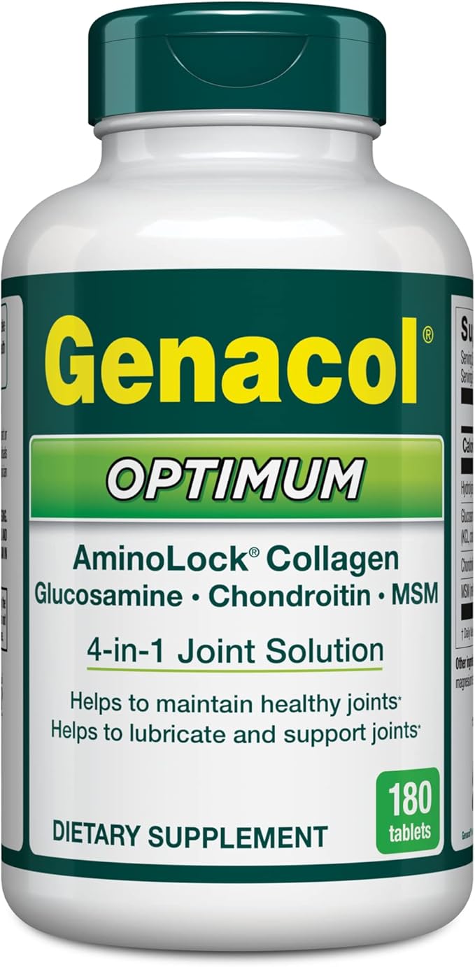 Genacol Glucosamine, Chondroitin, MSM and Collagen Joint Support Supplement for Men & Women Joint Health Patented Formula | Glucosamina Condroitina y Colageno Optimum 180 Tablets