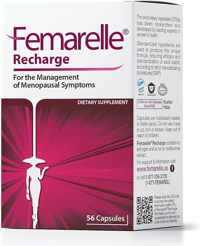 Femarelle Recharge Menopause Supplements for Women - Hot Flashes, Night Sweats, Sleep Relief During Menopause Transition - Non Hormonal Vitamins to Support Hormone Balance - 1 Month Supply