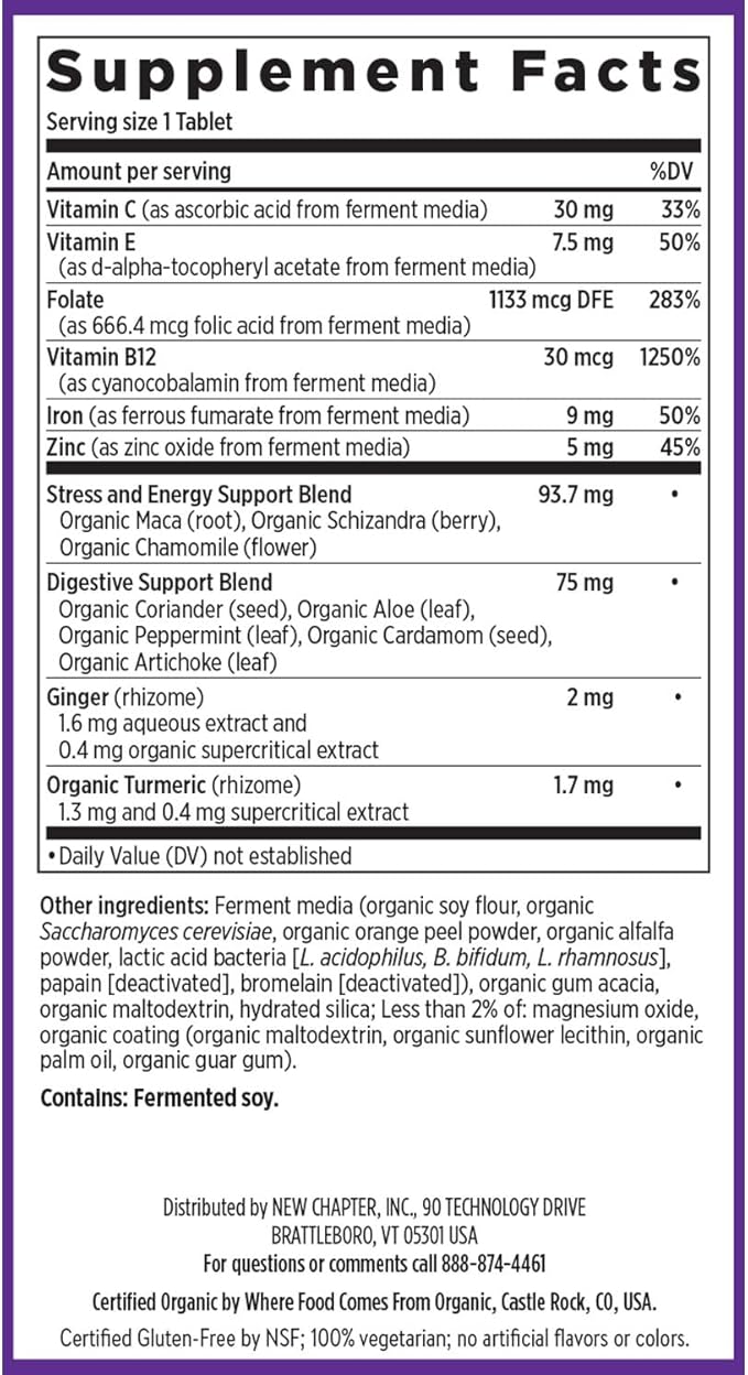 New Chapter Iron Supplement, Whole-Food Fermented Iron Complex Made with Organic Vegetables & Herbs + One Daily Non-Constipating Dose- 90ct, 3 Month Supply