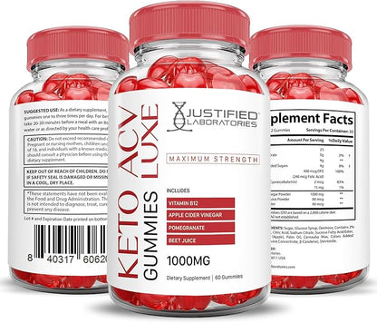 (5 Pack) Luxe Keto ACV Gummies Advanced Formula 1000MG Luxe Keto Gummies Apple Cider Vinegar Formulated with Pomegranate Beet Juice Powder B12 Vegan Non GMO 300 Gummys