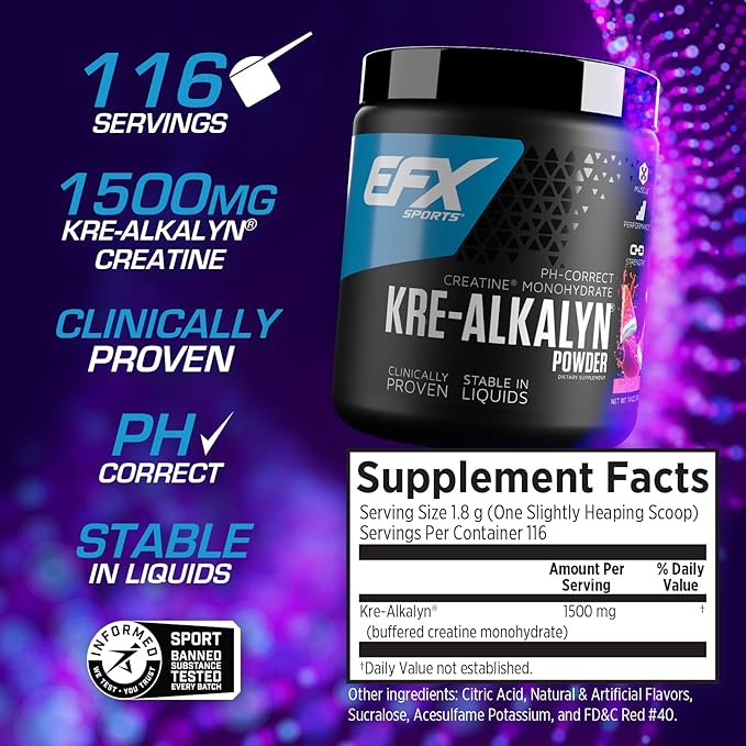 EFX Sports Kre-Alkalyn EFX Powder | pH Correct Creatine Monohydrate Powder Supplement | Strength, Muscle Growth & Performance | 116 Servings (Watermelon Gummy)