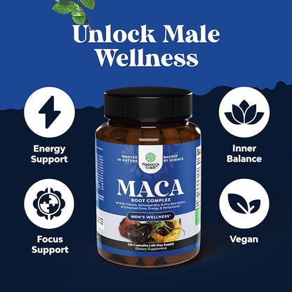 Potent Black Maca Root Capsules for Men - Herbal Wellness Supplement with Siberian Ginseng Ashwagandha and Black Maca Root - Men’s Wellness Supplement to Support General Health (60 Servings)