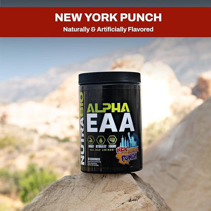 NutraBio Alpha EAA Hydration and Recovery Supplement - Full Spectrum EAA BCAA Matrix with Electrolytes, Nootropics, Coconut Water - Recovery, Energy, Focus, and Hydration Supplement - New York Punch
