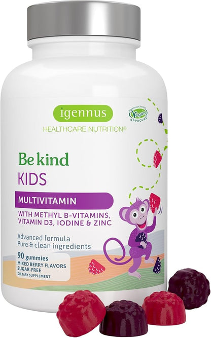 Methylated Kids Multivitamin Gummy, MTHFR Supplement with B-Vitamins & Vitamin D, No Artificial Sweeteners or Flavors, Sugar Free, Age 4+, 90 Berry Gummies, Non-GMO, Halal, Clean Label, by Igennus