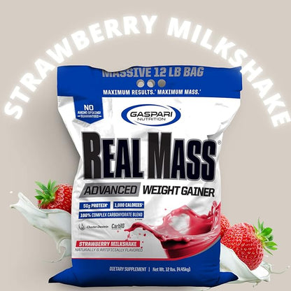 Gaspari Nutrition Real Mass Advanced Weight Gainer, Strawberry Milkshake, 12 Pound