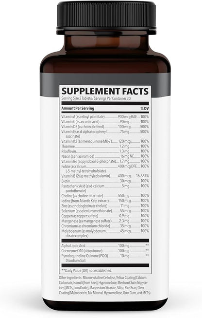NeuroQ Daily Essentials Multivitamin - Fortified Mental Performance & Overall Wellness - Improve Memory & Focus - B-Complex, Vitamin D, Folate, CoQ10, Pantothenic Acid & More - 60 Capsules