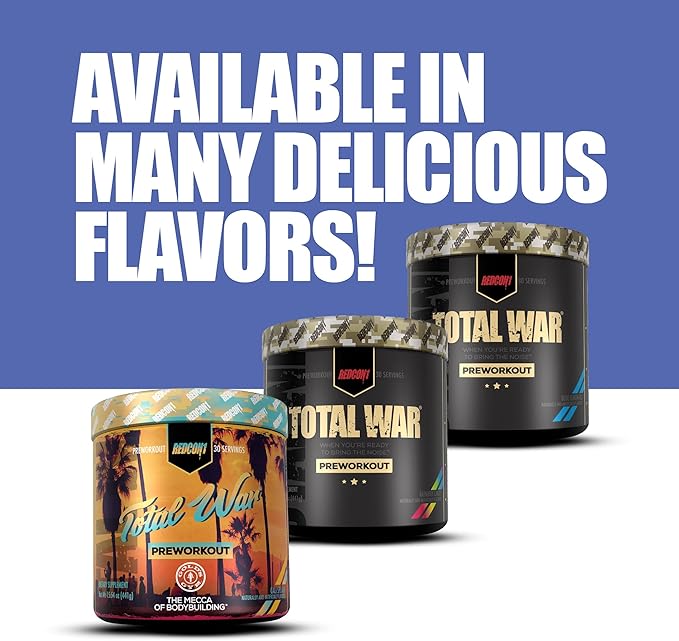 REDCON1 Total War Pre Workout Powder, Blue Raspberry - Beta Alanine + Citrulline Malate Keto Friendly Preworkout for Men & Women with 320mg of Caffeine - Fast Acting (30 Servings)