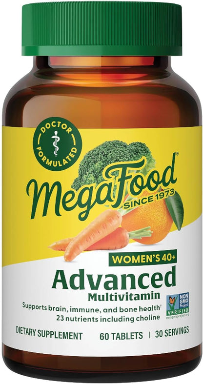 MegaFood Women's 40+ Advanced Multivitamin for Women - Dr Formulated - Vitamin B, Vitamin D3, Vitamin K2 & Choline - Energy Metabolism; Brain Health & Bone Health - Vegetarian - 60 Tabs (30 servings)