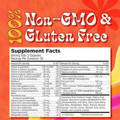 LUV Everyday™ Women’s 50+ Multivitamin, Women’s 50+ Adult Formula Daily Nutritional Support with Iron, Calcium, KSM-66 Ashwaganda, CoQ10, Lycopene, and Lutemax 2020 - Non GMO Gluten Free - 60 Capsules