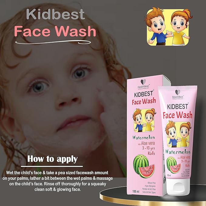 Kids Multivitamin Face Wash - Natural, Non-Toxic 100ml, Organic Watermelon for Normal, Gentle Sensitive & Dry Skin Types - Tear, Paraben, SLS Free, Pack of 1