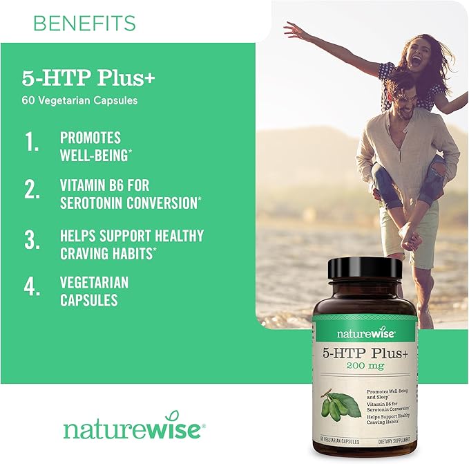 NatureWise 5-HTP 200mg, Vegan 5 HTP Plus Supplement from Griffonia Seeds with Cofactor Vitamin B6 - Mood Support Supplement & Natural Sleep Aid for Adults - Delayed-Release - 30 Count[1-Month Supply]