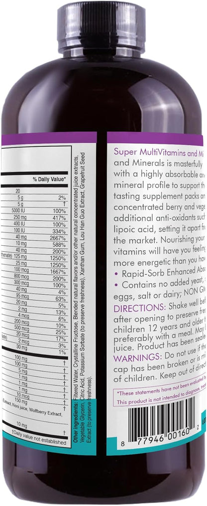 Liquid Super Multivitamin and Minerals - Premium Liquid Vitamins for Enhanced Absorption - Daily Liquid Multivitamin Supplement for Optimal Health and Wellness - 16 oz