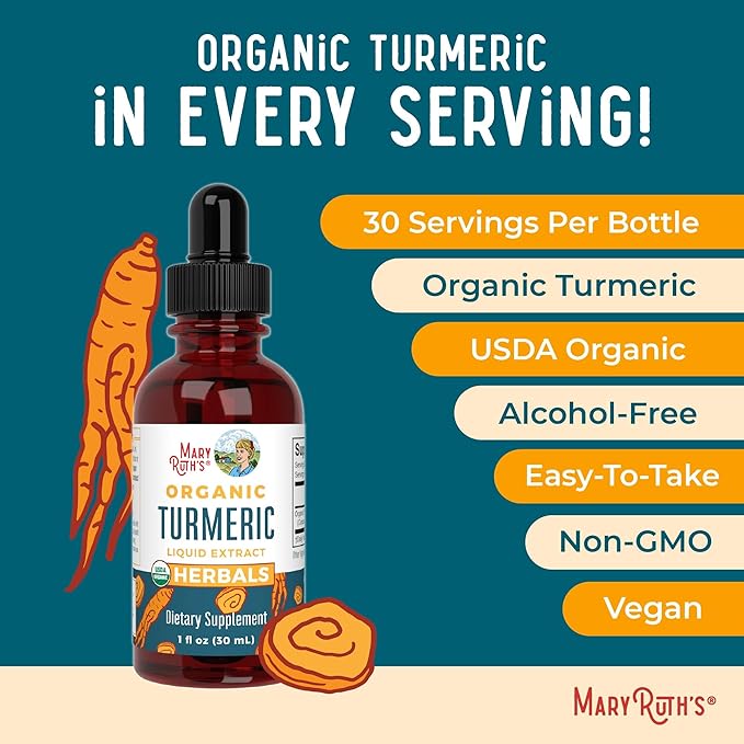 MaryRuth Organics Turmeric Curcumin Liquid Drops Sugar Free | USDA Organic | Organic Turmeric Supplement | Joint Support Supplement | Liver Support | Non-GMO | Gluten Free | Vegan | 1 Fl Oz