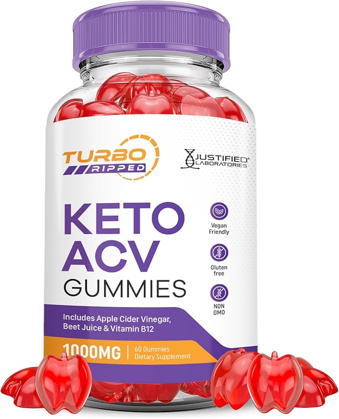 Turbo Ripped Keto ACV Gummies Advanced Formula 1000MG Turbo Ripped Keto Gummies Apple Cider Vinegar Formulated with Pomegranate Beet Juice Powder B12 Vegan Non GMO 60 Gummys