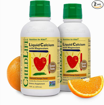 ChildLife Essentials Liquid Calcium Supplement for Kids - Baby Calcium with Magnesium, Zinc, and Vitamin D3 - Orange Flavor, 16 fl oz (2 Pack)