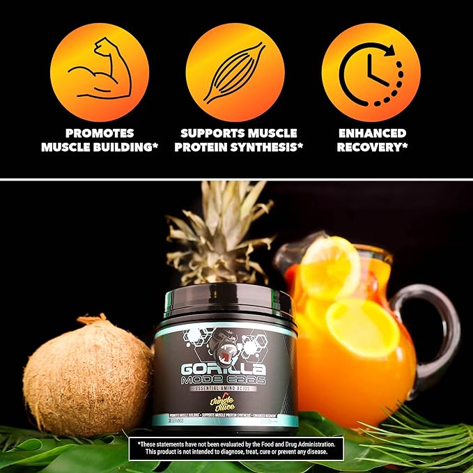 Gorilla Mode EAAs - Essential Amino Acids to Support Muscle Building, Enhanced Recovery, and Protein Synthesis/Use Before, During, or After Your Workout / 453 Grams (Jungle Juice)