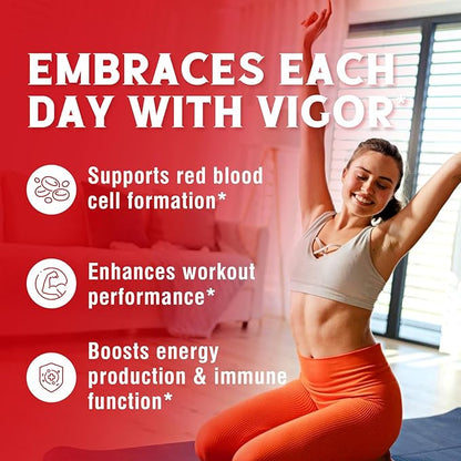 Iron Supplement for Women & Men, with Vitamins C, B6, B12 & Folate for Iron Deficiency, Blood Building & Energy Support, Stomach Friendly, Better Absorption, Non-GMO, No Gluten, 90 Vegan Caps