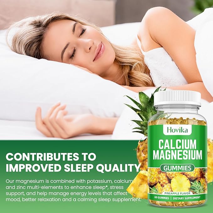 Calcium Magnesium Zinc Gummies with Vitamin D3, C, B6, K2, Potassium - Calcium for Kids & Adults - Magnesium Supplement Calm Gummies for Bone & Muscle & Immune Health, Pineapple Flavor - 60 Count