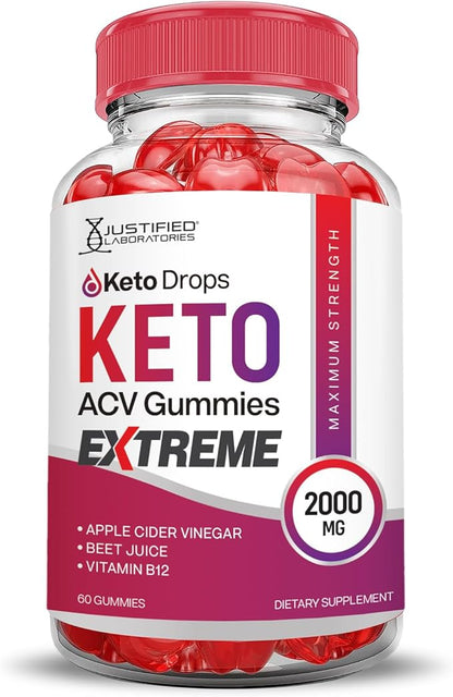 (3 Pack) Keto Drops Keto ACV Gummies Extreme 2000MG Keto Drops Keto Gummies Advanced Formula Apple Cider Vinegar with Pomegranate Beet Juice Powder B12 Vegan Non GMO 180 Gummys