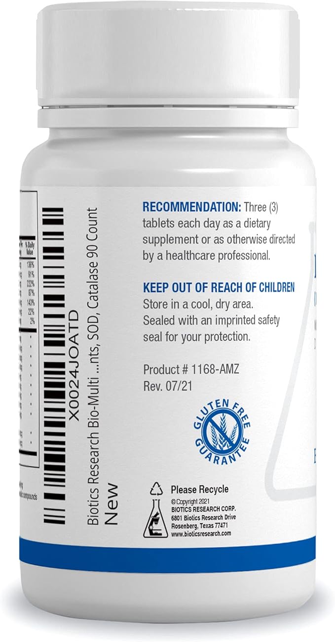 Biotics Research Bio Multi Plus Iron Free Multivitamin, Chelated Minerals, Iron Free, Emulsified Fat Soluble Vitamins, High antioxidants, SOD, Catalase 90 Tabs