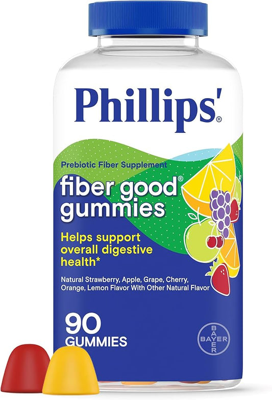 Phillips’ Fiber Good Gummies, Prebiotic Fiber Supplement with Inulin Soluble Fiber for Adults and Children, Fruit Flavored Daily Fiber Gummies, 4g of Fiber Per Serving , 90 Count
