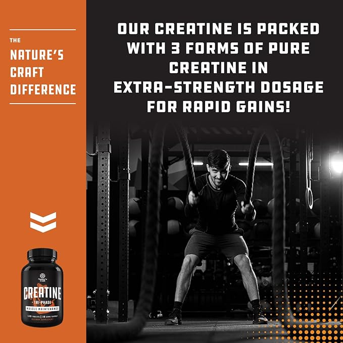 High Strength Tri Phase Creatine Pills - Muscle Mass Gainer and Muscle Recovery Creatine HCL Pyruvate and Creatine Monohydrate Pills - Optimal Muscle Builder Creatine Supplement for Men and Women