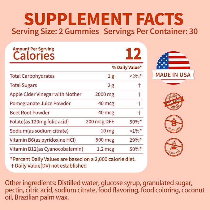 Keto Acv Gummies - Apple Cider Vinegar Gummies Diet Supplement for Men Women - with Pomegranate Beet Juice Powder - 60 Vegan