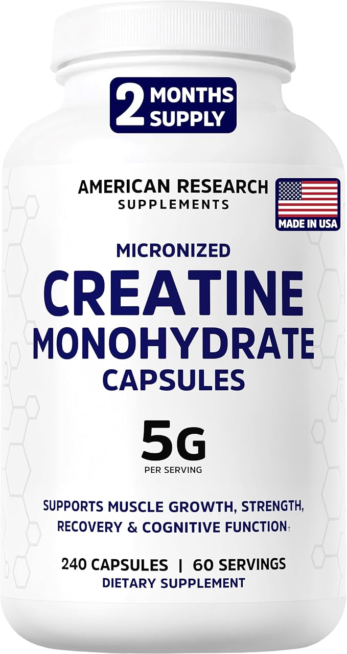 Creatine Monohydrate Capsules 5G | 60 Servings | Vegan | Micronized Creatine Pills 5000mg | 4 Capsules per Serving | 240 Capsules | Creatine Pills For Men & Women | Muscle Building | 2 Months Supply