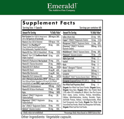 EMERALD LABS Complete 1-Daily Multi - Complete Multivitamin for Men & Women with Vitamin C, Methylated Folate, Whole-Food Blend & More for Immune Support, Bone Health & More* - 60 Vegetable Capsules