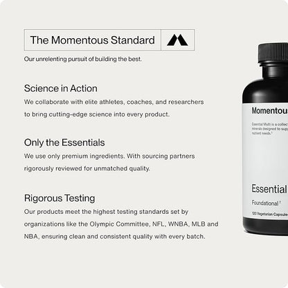 Momentous Essential Multivitamin for Women and Men - Complete Vitamin and Mineral Complex for Athletes & Wellness Enthusiasts - GMO-Free, Gluten Free, 30 Servings
