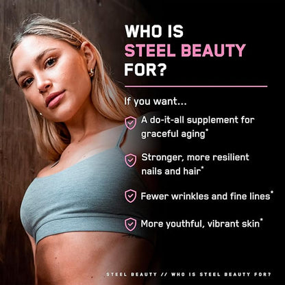 SteelFit Steel Beauty Biotin Hair, Skin & Nails Vitamins Supplement | 30-Day Supply | Essential Nutrients for Longer, Stronger Hair Growth, Vibrant Nails & Radiant Skin