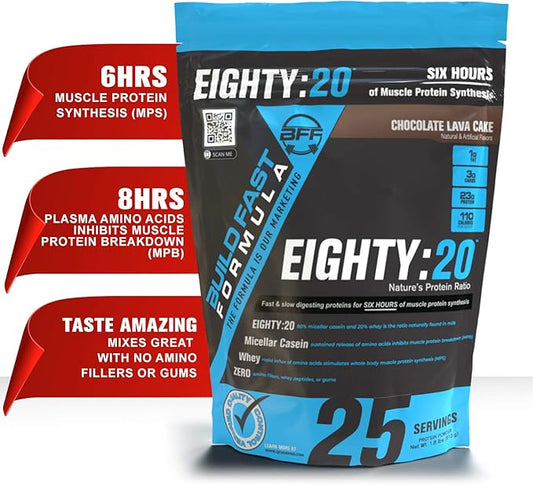 Eighty:20 Protein Powder Casein & Whey Blend | Fast & Slow Digesting Proteins for 6 Hours Muscle Protein Synthesis for Men & Women | Keto Friendly & Great Tasting (Chocolate Lava Cake)