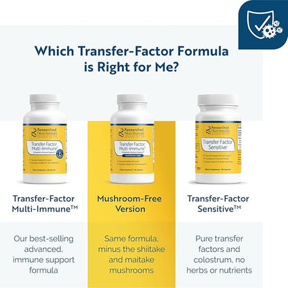 Researched Nutritionals Transfer Factor Multi-Immune Colostrum Supplement - Mushroom-Free Immune Support with Zinc, Beta Glucan, and Green Tea - Backed by Clinical Research (90 Capsules)