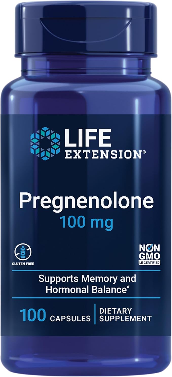 Life Extension Pregnenolone Hormone Balance 100mg, Vitamin D3 K1 K2 Iodine Immune Bone 60 Capsules Bundle