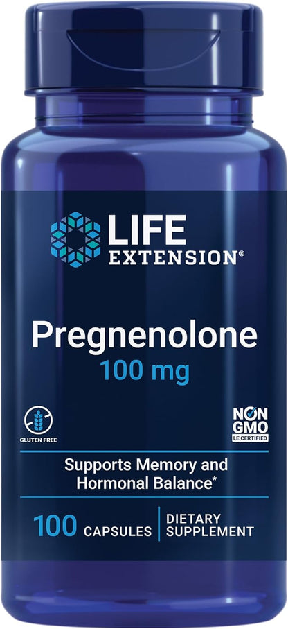 Life Extension Pregnenolone - Hormone Balance Supplement for Healthy Hormone Levels, 100 mg - Hormone Balance, Memory, Focus, Cognitive Health - Gluten-Free, Non-GMO, 100 Capsules