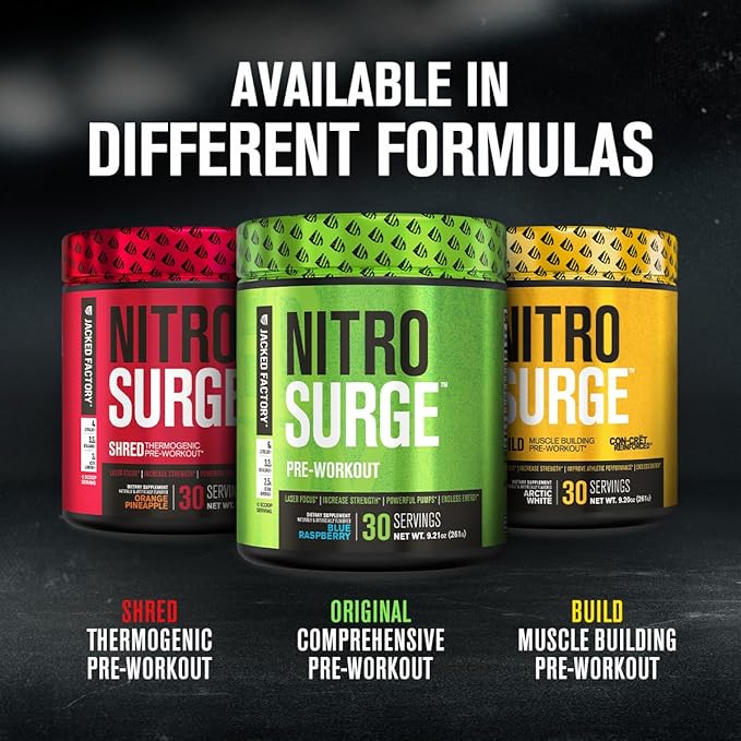 NITROSURGE Pre Workout Supplement - Endless Energy, Instant Strength Gains, Clear Focus, Intense Pumps - Nitric Oxide Booster & Powerful Preworkout Energy Powder - 60 Servings, Cherry Limeade