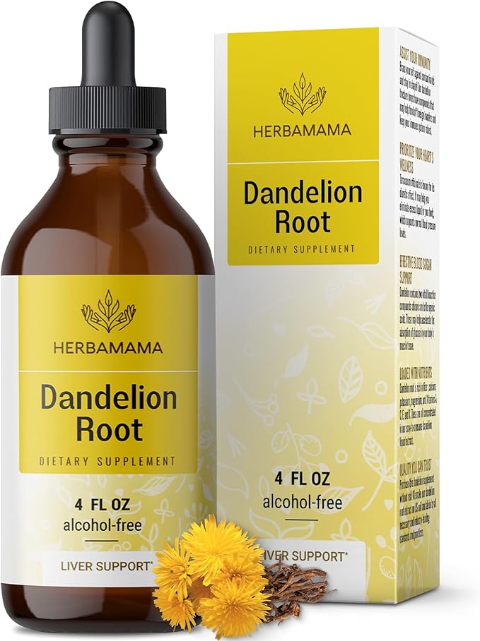 HERBAMAMA Dandelion Root Extract - Dandelion Tincture Vegan Liver Health Supplements - Dandelion Root Liver and Kidney Cleanse Drops - Alcohol & Sugar-Free, 56-Day Supply