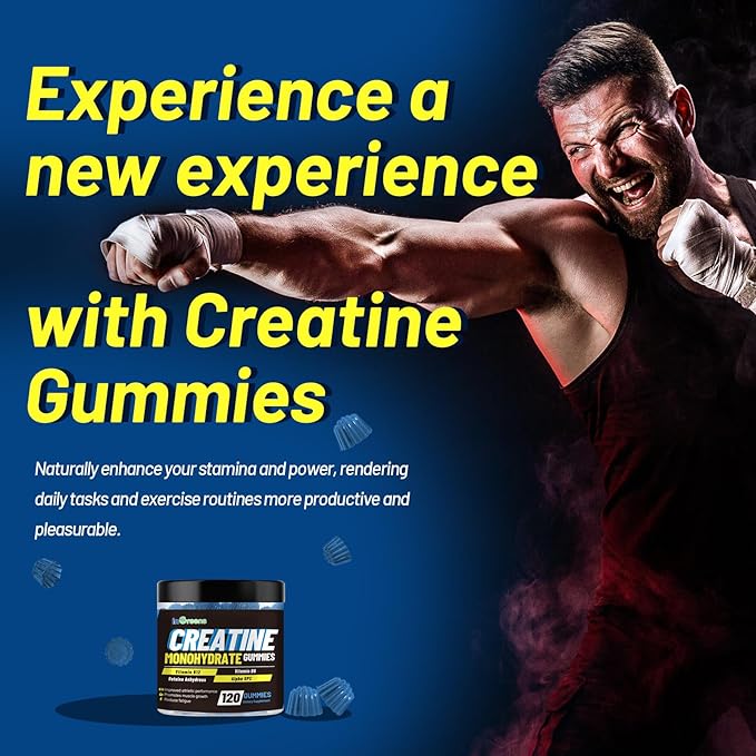 Creatine Monohydrate Gummies 6g for Men & Women, Potent Creatine Supplement, Chewables Creatine for Energy Boost, Increase Strength and Build Muscle, Gluten-Free, Sugar Free,120 Count