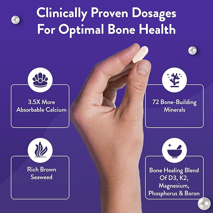 Marine Calcium Bone Density Supplement, 3.5X Absorbable Pearl Calcium & Icelandic Marine Algae, with Magnesium, Vitamin D3 K2 & More, Organic, Holistic Alternative, Astronaut Endorsed - 30 Days Supply