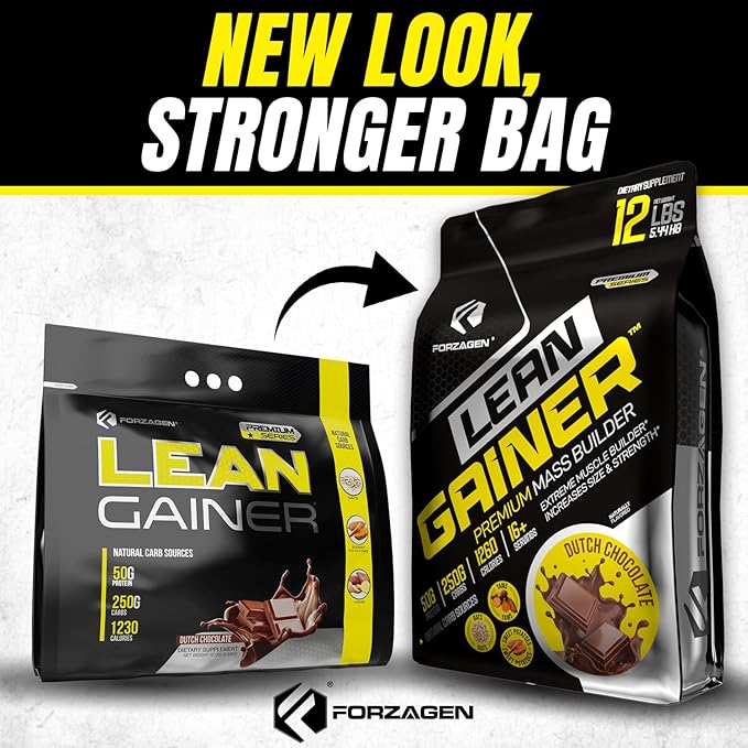 Forzagen Lean Gainer Premium Mass Builder | Mass Gainer Protein Powder for Men & Women | High Calorie Protein, Weight Gain, Bulk, Muscle Building Supplement | Dutch Chocolate, 12 lbs. (16+ Servings)