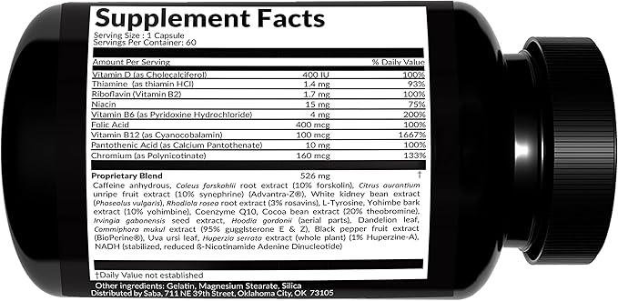 Saba TrimPro™ - Thermogenic Fat Burner - Weight Loss, Appetite Suppressant, & Energy Booster - Premium Vitamins, Minerals & Plant Ingredients & More - 60 Natural Diet Pills