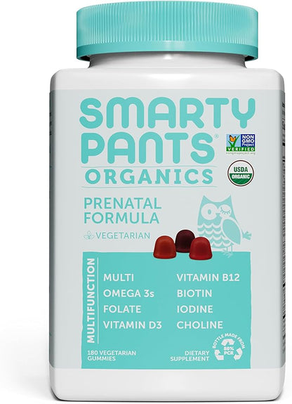 SmartyPants Organic Prenatal Vitamins for Women, Multivitamin Gummies: Biotin, Methylfolate, Omega 3 (ALA), Vitamin D3, C, Vitamin B12, B6, Vitamin A, K2 & Zinc, Vegetarian, 180 Count (45 Day Supply)