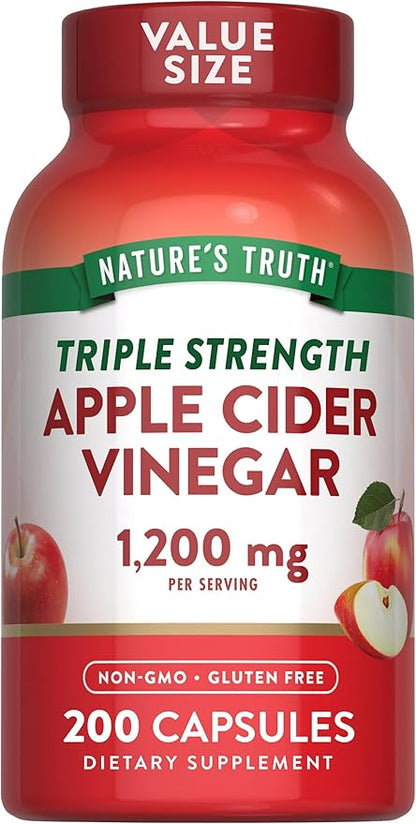 Nature's Truth Apple Cider Vinegar Capsules | 1200mg | 200 Pills | Extra Strength | Value Size | Non-GMO, Gluten Free Supplement