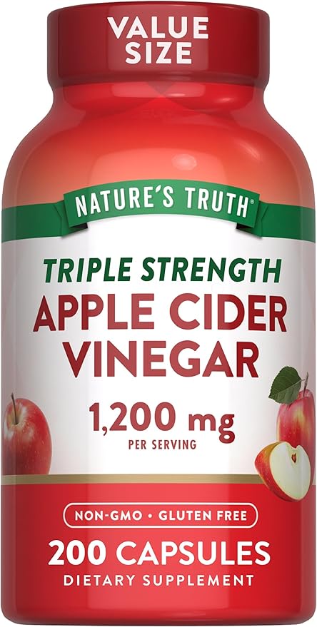 Nature's Truth Apple Cider Vinegar Capsules | 1200mg | 200 Pills | Extra Strength | Value Size | Non-GMO, Gluten Free Supplement