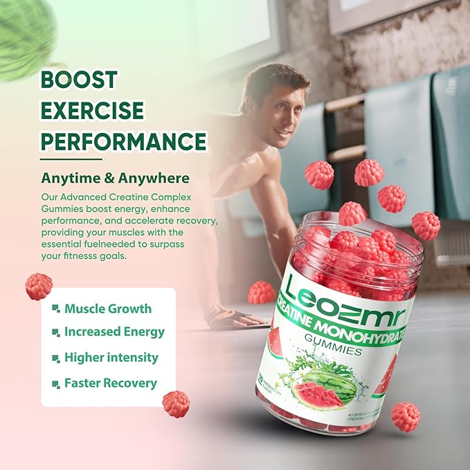 Creatine Monohydrate Gummies 5000mg for Men & Women, Chewables Creatine Monohydrate Supplement(120 Count)- Watermelon 120 Gummies