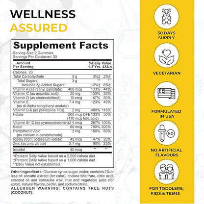 Kids Multivitamin Gummies – Easy to Chew, Delicious Multi-Flavored – Essential Vitamins A, B6, B12, C, D, E, Biotin, Iodine, Zinc – Kids Vitamins for Daily Nutritional Needs – 60 Gummies