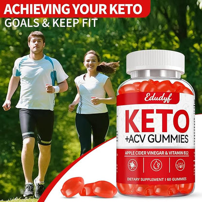 EDUDYF Keto ACV Gummies - 60 Count Gluten-Free, Gelatin-Free Apple Cider Vinegar Gummies with B12 for Keto Support, Vegetarian, Unique Flavor, Convenient Bottled Supplement for Men & Women