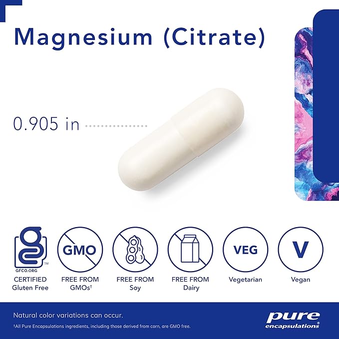 Pure Encapsulations Magnesium (Citrate) - Supplement for Sleep, Heart Health, Cognitive Health, Bone Health, Energy, Muscles, and Metabolism* - with Premium Magnesium - 90 Capsules